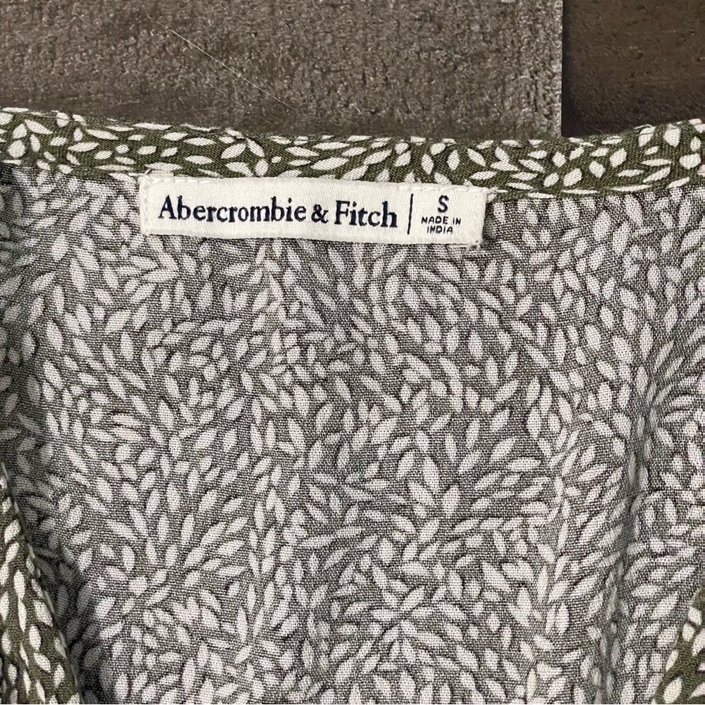 Abercrombie & Fitch Women’s Wrap Mini Dress Long Sleeve Leaf Print Olive Green S - Picture 7 of 13